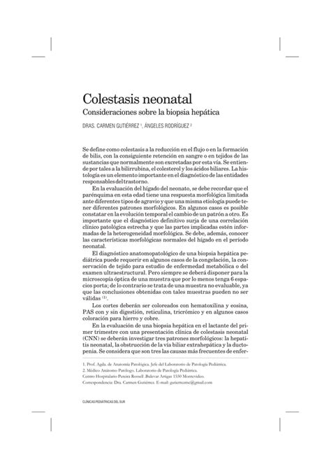 Colestasis Neonatal Consideraciones Sobre La Biopsia Hepática