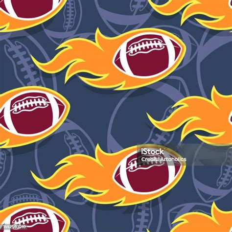 American Football Balls And Fire Flames Seamless Pattern Vector Art