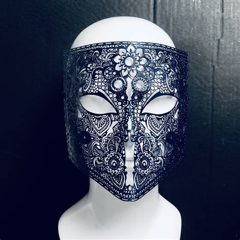 Mens Masquerade Mask Silver Full Face Halloween Mask Bauta Etsy