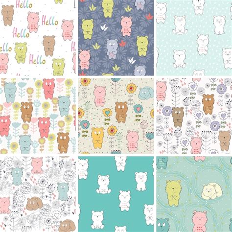 Premium Vector Vector Seamless Patterns With Bears And Flowers