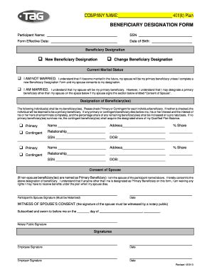 Fillable Online BENEFICIARY DESIGNATION FORM TAG Employer Services