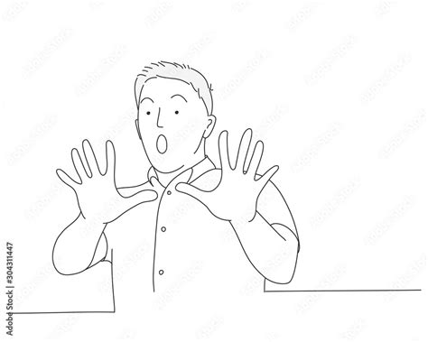 Scared people, human emotions. Line drawing vector illustration. Stock ...