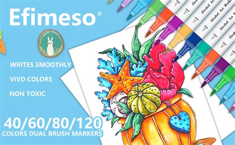 Efimeso Colors Permanent Marker Pens Alcohol Markers Pens Brush