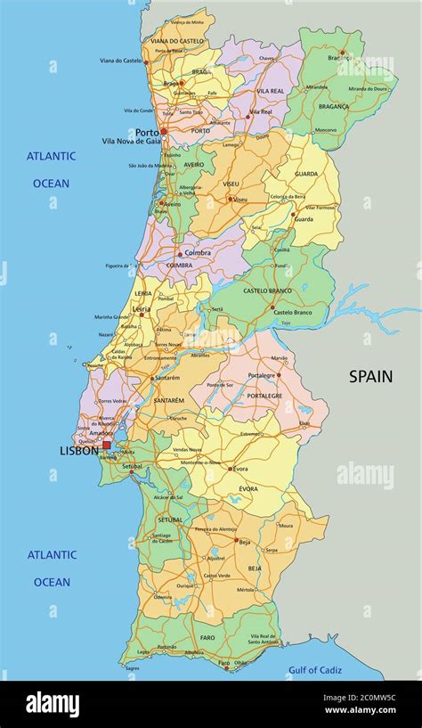 Portugal Mapa político altamente detallado y editable con etiquetado