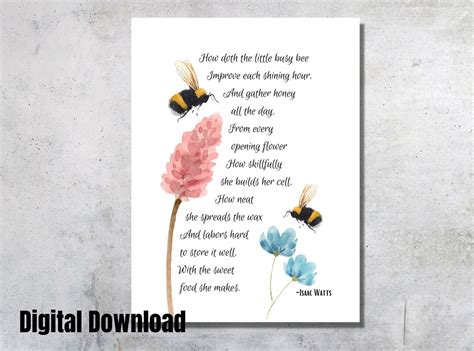 Busy Bee Poem Print Isaac Watts Poetry How Doth The Little Busy Bee