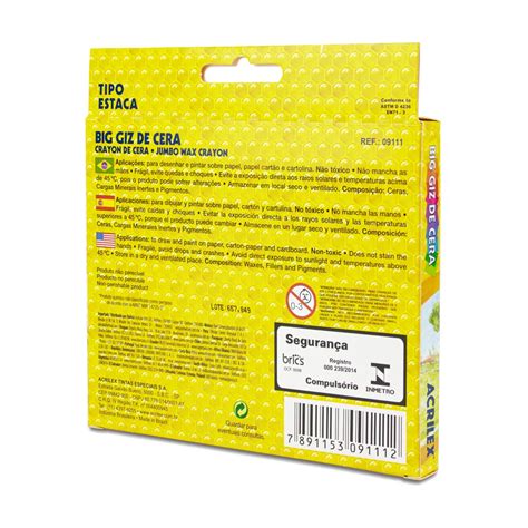 Giz De Cera Big Redondo 12 Cores 112g Acrilex Papelaria Capital