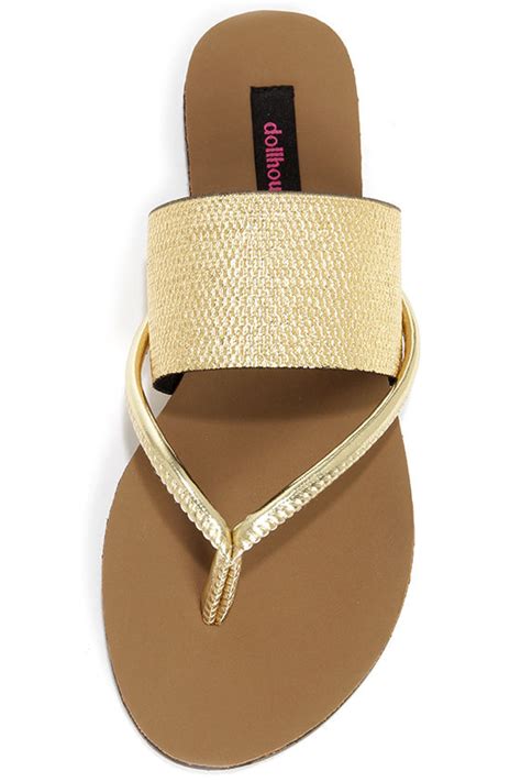 Cute Gold Shoes Flip Flops Thong Sandals 2100