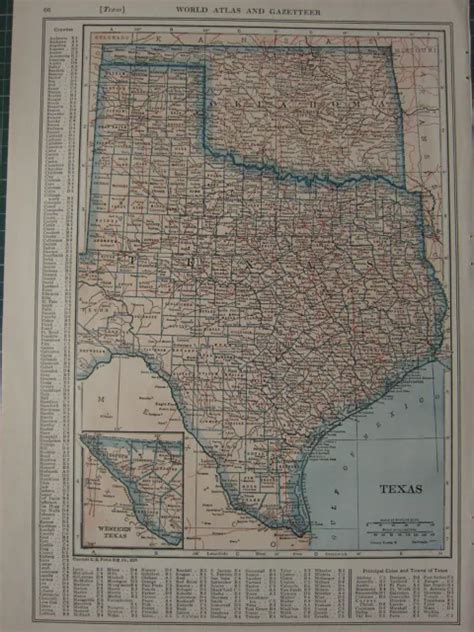 1926 Map Texas Statecounties Principal Cities And Towns Garza Hardin