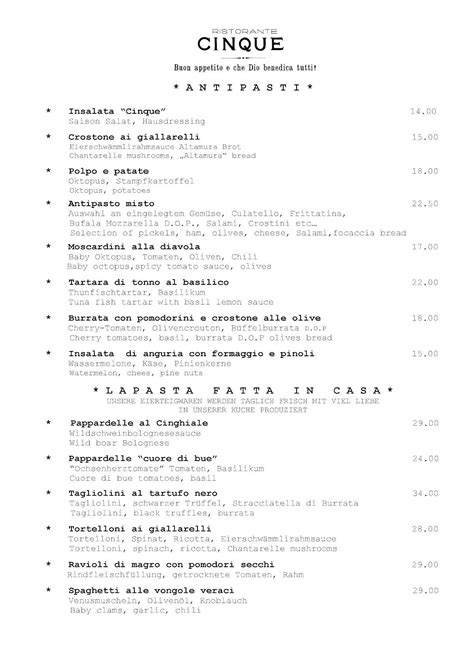 Menu Da Cinque Zurigo