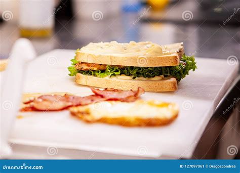 Chef Making Sandwich With Fresh Ingredient Stock Image Image Of