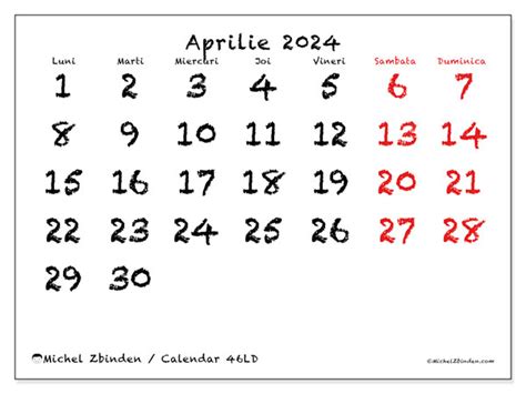 Calendar Aprilie Michel Zbinden Ro