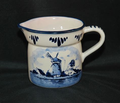 Vintage Delft Pottery Creamer Windmills Floral Design Handpainted