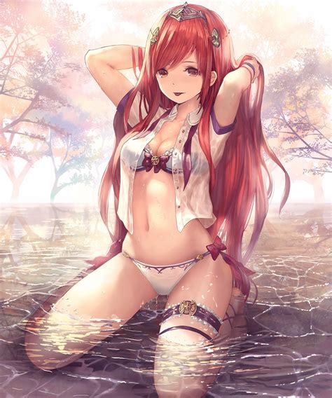 Wallpaper Redhead Long Hair Anime Girls Water Black Hair