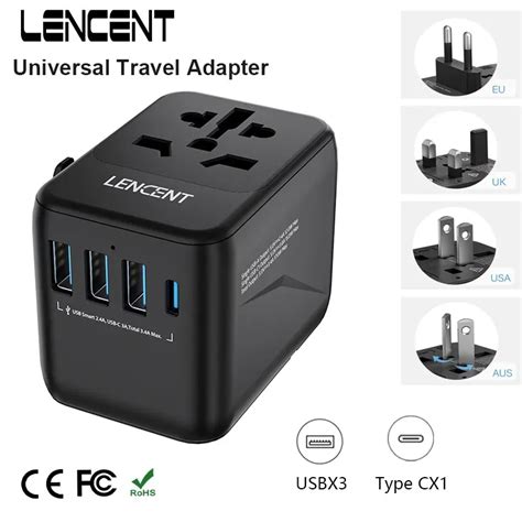 LENCENT Adaptador De Viaje Universal Con 3 Puertos USB 1 Tipo C PD Todo