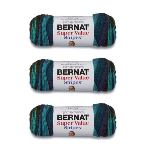 Bernat Super Value Jungle Green Stripes Yarn 3 Pack Of 141g5oz