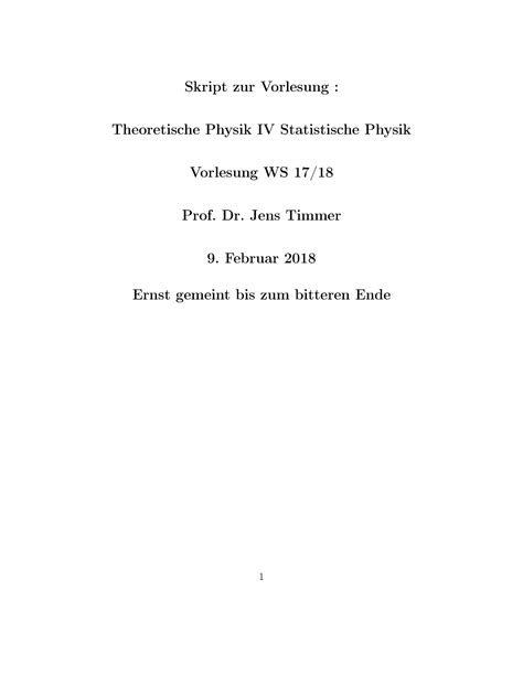 Stat Phys Skript Zur Vorlesung Theoretische Physik IV Statistische