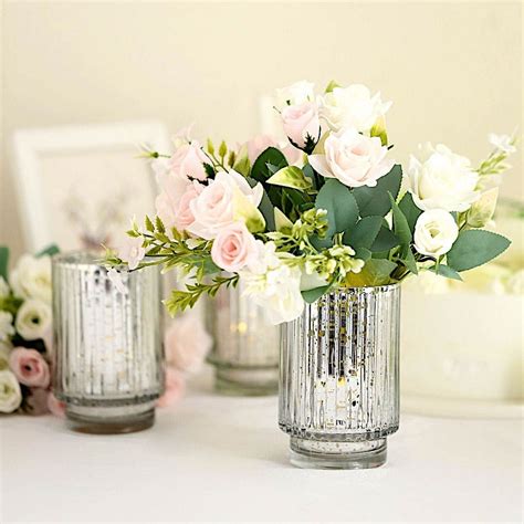 Balsacircle Silver 3 Round 5 Speckled Mercury Glass Votive Candle Holders Wedding Party