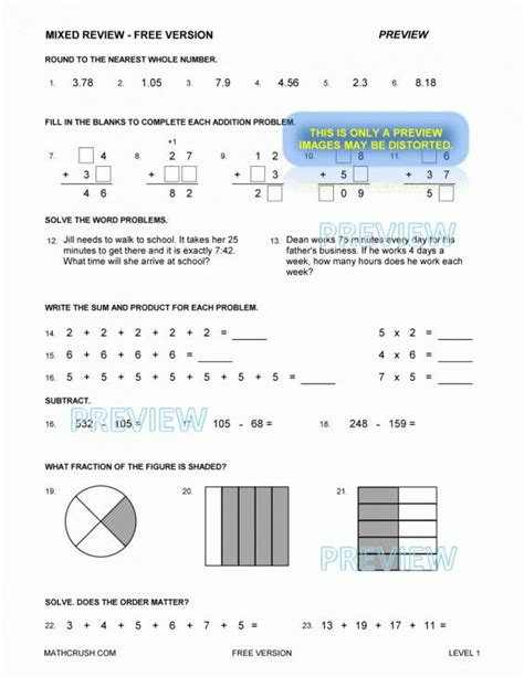 6th Grade Math Review Worksheets Mixed