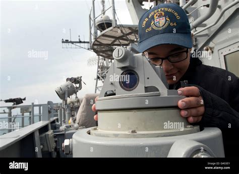 Seaman Apprentice Looks Through An Alidade Stock Photo Alamy