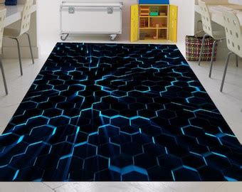 Gamer Rug Cool Neon Hexagons Rug Gaming Decor E Sport Rug Gaming