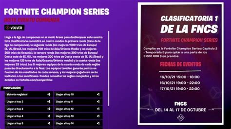 FNCS Temporada 8 de Fortnite Clasificatoria 1 fechas horarios y cómo