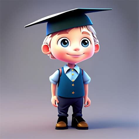 Premium Photo 3d School Going Cute Student Cartoon Character Wearing Cap