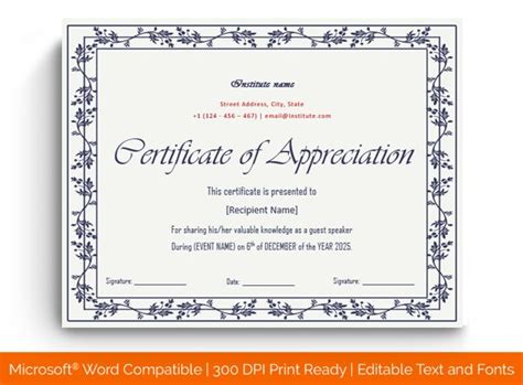 Certificate Of Appreciation For Guest Speaker 1463 Purple Doc