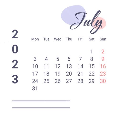 Calendario Morado De Julio De 2023 Con Líneas De Notas PNG dibujos