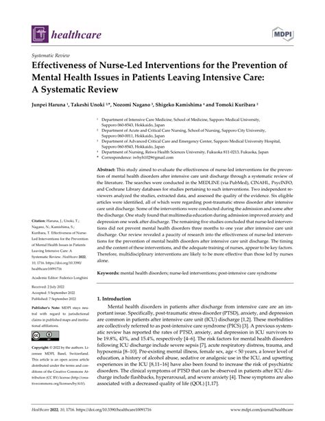 Pdf Effectiveness Of Nurse Led Interventions For The Prevention Of