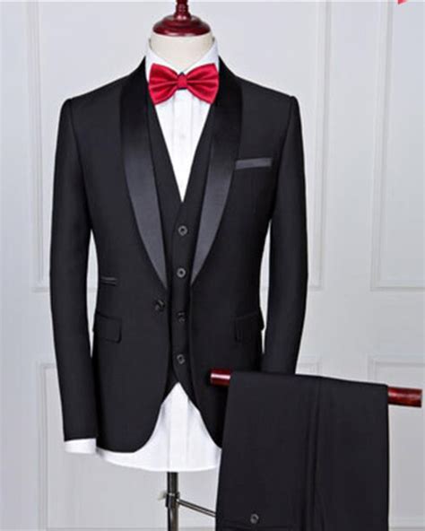 Shawl Lapel Black Groom Men One Button Wedding Suit 3 Pieces Jacket V Classbydress