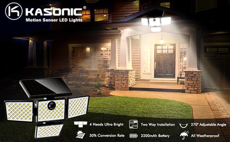 K KASONIC Solar Motion Sensor Lights LED Security Lights With 4