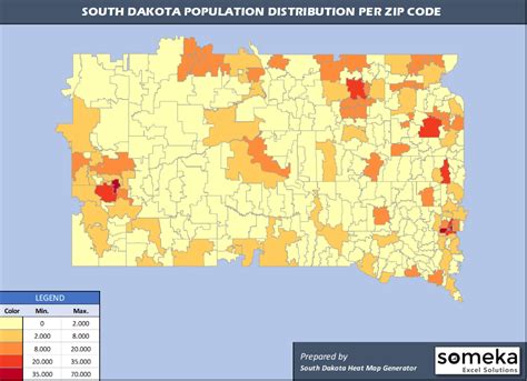 South Dakota Zip Code Map And Population List In Excel