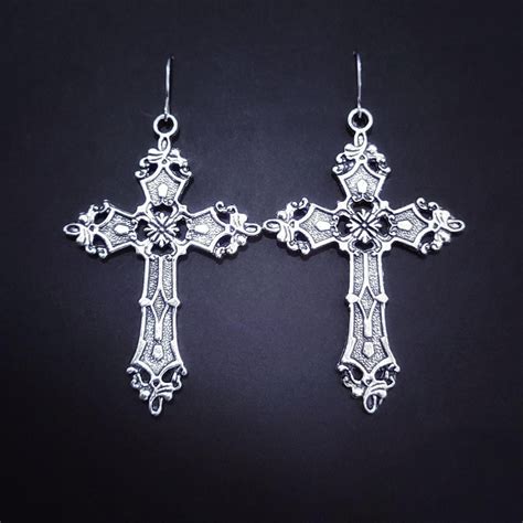 Silver Gothic Cross Earrings 021 Etsy