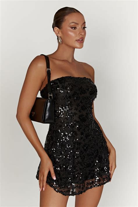 Everleigh Strapless Sequin Mini Dress Black Meshki