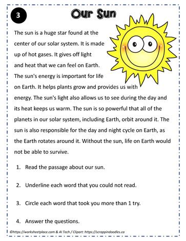 Reading Comprehension About The Sun Worksheets Worksheets Library