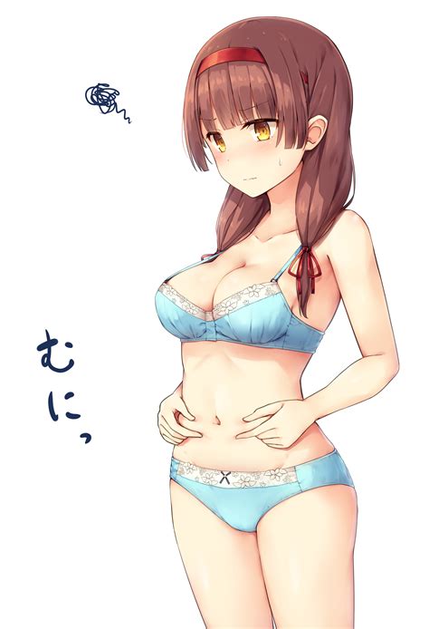 Safebooru 1girl Absurdres Bangs Belly Grab Blue Bra Blue Panties Blunt Bangs Bra Braid Breasts