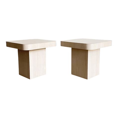 Postmodern Wood Grain Laminate Mushroom Side Tables A Pair Chairish