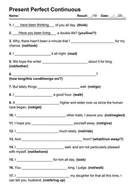 23 Present Perfect Continuous PDF Worksheets With Answers Grammarism