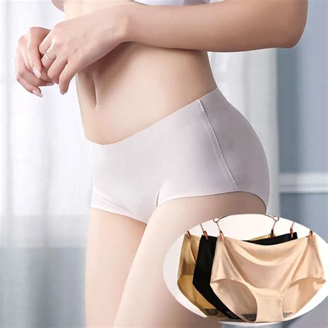 Oln New One Piece Seamless Underwear Womens Seamless Sexy Panties Ice Silk Briefs Intimates