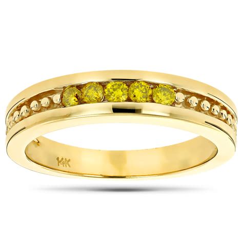 14k Yellow Gold Mens Womens Yellow Diamond Wedding Band 5 Stone Anniversary Ring 001064