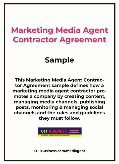 Marketing Media Agent Contractor Agreement Sample | OTT Business