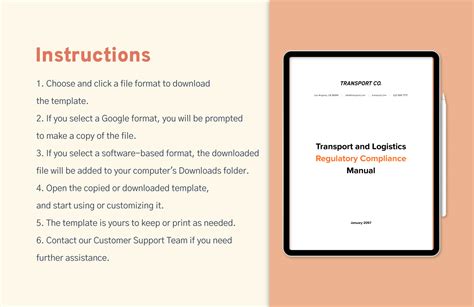 Transport And Logistics Regulatory Compliance Manual Template In Word