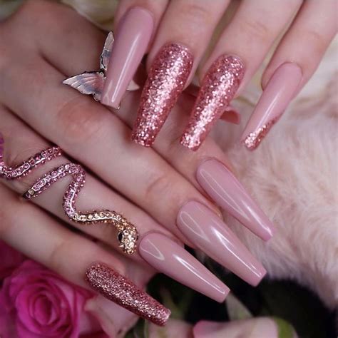 Nude Pink Pink Glitter Simple Elegant Pink Glitter Nails Nude Pink