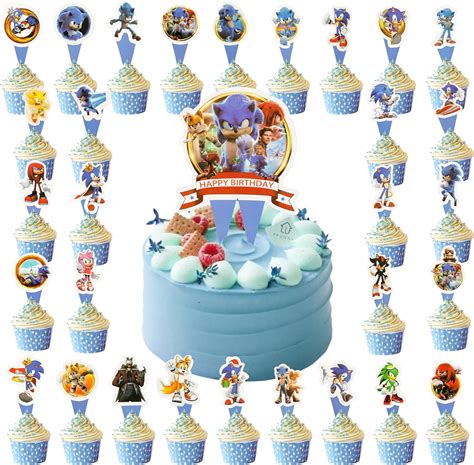 Amazon 31 Pcs Sonic Cake Topper Sonic Cupcake Toppers Set Blue