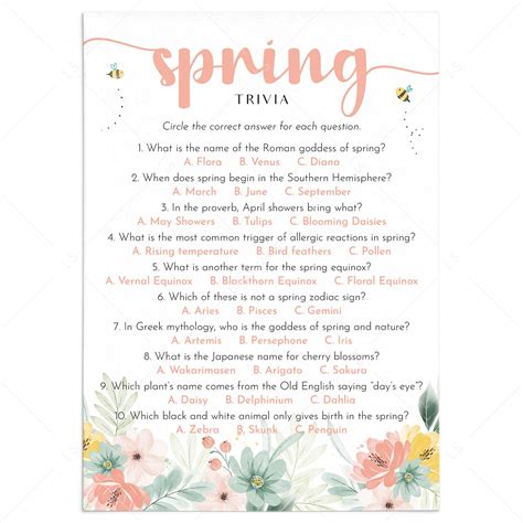 Spring Trivia Questions And Answers Printable Springtime Quiz In