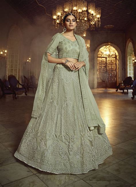 Buy Stunningly Embroidered Zarkan Work Net Umbrella Lehenga Wedding