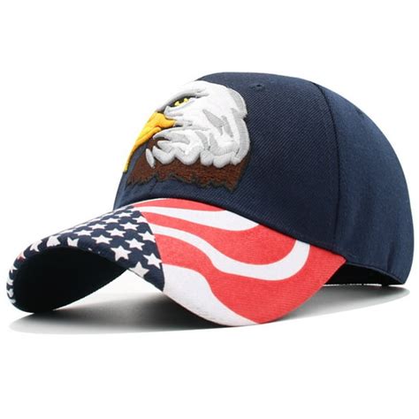 Usa American Flag Patriotic Eagle Hawk Embossed Adjustable Baseball