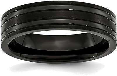 Titanium Grooved Black IP Plated 6mm Brushed And Polished Band Ring EBay