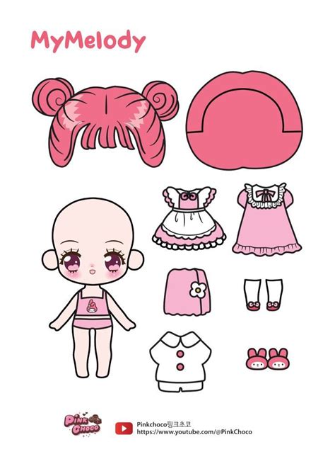 My Melody Paper Doll In 2024 Basteln Mit Papier Vorlagen Basteln Mit Papier Diy Basteln Mit