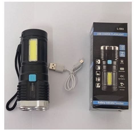 Senter LED Cas L 20 Super Terang Jarak Jauh COB 4 Mode Emergency USB